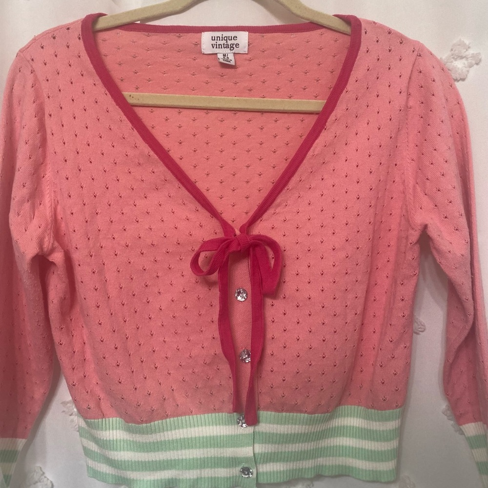 Unique Vintage Pink and Green Cardigan